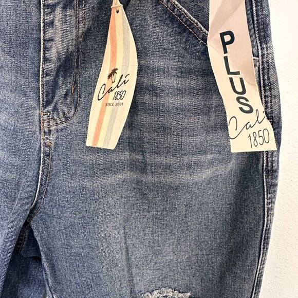 NWT Cali 1850 Jogger Jeans High Rise Destructed Rigid Denim 14 - Picture 2 of 6